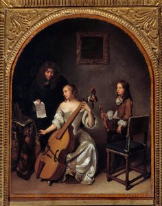 La lecon de basse de viole Målning av Gaspard Netscher (1639-1684) 1600-talets sön. 0,45x0,35 m