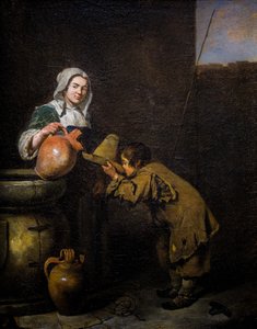 Ung skorstensfejarmästare dricker vid en brunn av Caspar Netscher