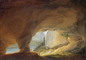 Utsikt från Beatusgrottan vid sjön Thun, 1776