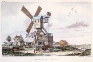 Postkvarn, Wimbledon Common, nära London, c1840 av Castle