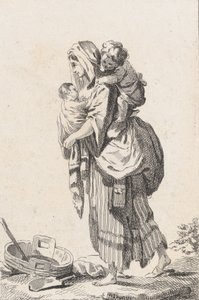 Bondkvinna med två barn, ca. 1758. av Catherine Francoise Beauvarlet