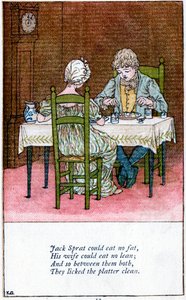 Illustration för "Jack Sprat kunde inte äta något fett", Kate Greenaway 1846-1901