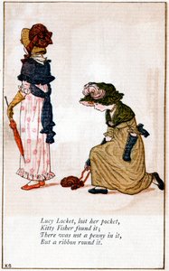 Illustration för "Lucy Locket, tappade sin handväska", Kate Greenaway 1846-1901