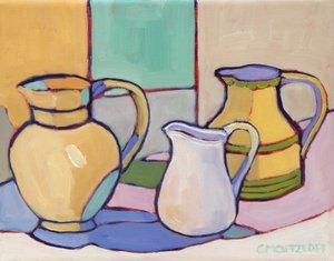 Vessels Amidst Soft Hues, 2024 (olja på duk) av Catherine J Martzloff