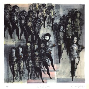 Flickor, flickor, flickor, 2017 (handkolorerad litografi) av Cathie Pilkington