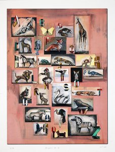 Origami A-Z, 2015 (litografi med handkolorering) av Cathie Pilkington