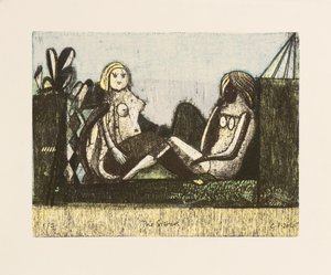 The Sisters, 2014 (mokulito-litografier med handkolorering) av Cathie Pilkington