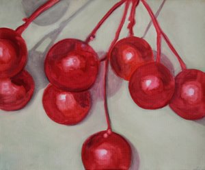 Körsbär, 2013 (olja på papper) av Cathy Lomax