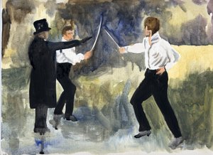 The Plot (Paris 1961), 2011 (olja på papper) av Cathy Lomax
