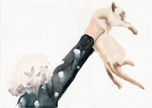 De tog tillbaka kattungen..., 2016 (olja på papper) av Cathy Lomax