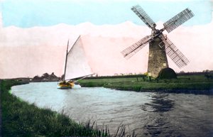 En väderkvarn på Norfolk Broads, Norfolk, 1926.