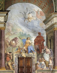 Lorenzo Magnificent talking with Prudence, fresk av Francesco Montelatici känd som Cecco Bravo (1607-1661), Silver Museum, Pitti Palace, Florens, Italien