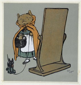 Katt framför sin spegel - teckning av Cécil Aldin. av Cecil Charles Windsor Aldin