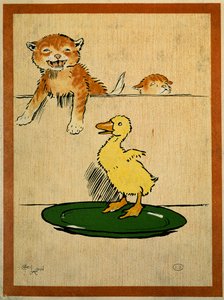 Katter och anka. Teckning av Cecil Aldin (1870-1935). Paris, Dekorativ konst av Cecil Charles Windsor Aldin