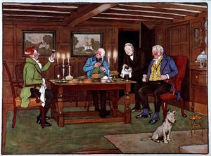 Konnässörer Drickare njuter av ett glas portvin. Akvarell av Cecil Aldin (1870-1935) Privat samling från 1800-talet av Cecil Charles Windsor Aldin