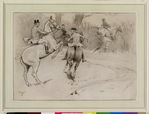 "Hold Back, Sir!", 1904 (träkol, penna och bläck med vitt på papper) av Cecil Charles Windsor Aldin