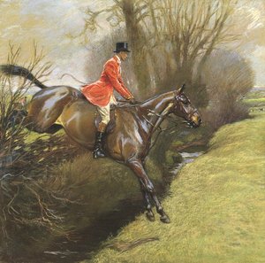 Överstelöjtnant Ted Lyon Jumping a Hedge (pastellfärgad på papper) av Cecil Charles Windsor Aldin