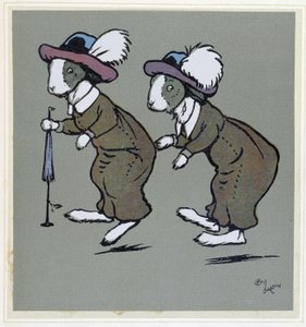 Kaniner med hattar - i "" Merry Party"", ill. av Cécil Aldin, red. Hodder & Stoughton, London av Cecil Charles Windsor Aldin