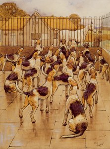 The Hounds började plötsligt yla i kör (grafit, penna och bläck och wc på papper) av Cecil Charles Windsor Aldin