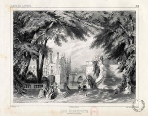 Slottet och trädgårdarna vid Château de Chenonceaux, 1836. av Celestin Deshayes