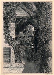 Mor och barn på balkongen av Celestin Francois Nanteuil