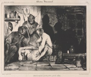 Soldater som spelar tärning av Celestin Francois Nanteuil