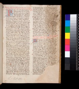 Ms 148. Gregory the Great, Dialogi på italienska övers. av Domenico Cavalca, f.1r Dekorerade bokstäver [P] och [D] i rött med penna-work dekoration i blått av Central Italian School