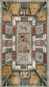 Pier Maria Rossi har äran av Sankt Mikaels Orden, Vy över taket på Sala delle Gesta Rossiane, Rocca dei Rossi, San Secondo, Parma, Italien, ca 1570 (fresk) av Cesare and Jacopo Bertoia and others Baglione
