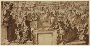 Saint Charles Borromeo kommer in i staden Pavia: Design för en väggdekoration