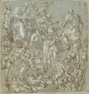 Saint Joseph och Kristusbarnet med änglar och Putti av Cesare Pollini