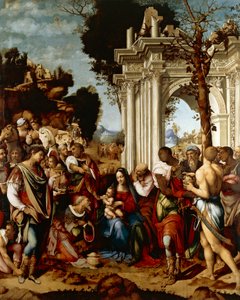 Adoration of Magi, av Cesare da Sesto (1477-1523), Olja på duk