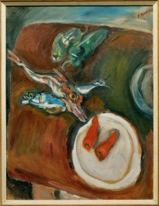 Stilleben med fisk, paprika och morötter av Chaim Soutine