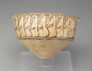 Konisk skål med leoparddesign, 3500-3000 f.Kr. (buffert lergods) av Chalcolithic