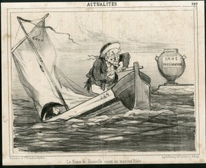 Illustration av Cham (1819-1879) i Le Charivari, cirka 1850 - Prinsen av Joinville har en dålig pilot - Val, republikens president, Maritime Marine Nautique Balneaire - Thiers Adolphe, Francois d