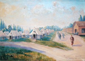 Konvalescentkvarteret på det kanadensiska militärsjukhuset i St. Cloud (akvarell på papper) av Charles Andre Igounet de Villers