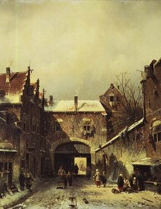 En holländsk stad på vintern av Charles Henri Joseph Leickert