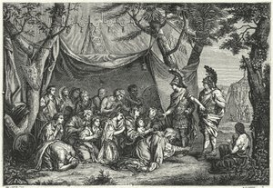 Drottningarna av Persien vid Alexanders fötter (gravyr) av Charles (after) Le Brun