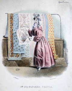 Tapetförsäljare, ca 1840 (färg litho) av Charles (after) Philipon