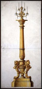 Design för en nyklassisk kandelaber, ca 1820 (penna och bläck med akvarell på papper) av Charles (attr. to) Percier