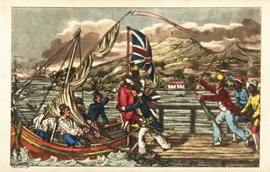 Engelsk marineofficer kidnappar en förslavad kvinna på Barbados Pier, förföljd av sin ägare make och plantagearbetare av Charles (c.1797 1850) (after) Williams