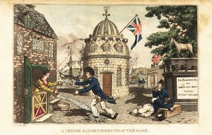 Johnny Newcome på land lämnar och besöker Poll Raffle, en prostituerad i Prospect Row av Charles (c.1797 1850) (after) Williams