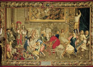 Ludvig XIV på besök i Gobelinsfabriken av Charles (studio of ) Le Brun