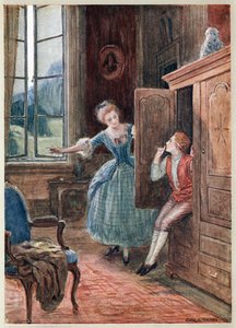 Scen från Mozarts opera Figaros bröllop. (Le Nozze di Figaro), komisk opera (opera buffa) med libretto av Lorenzo da Ponte (1749-1838) efter Beaumarchais, uppförd första gången den l maj 1786 på Burgtheater, Wien.