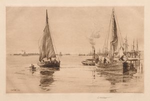 Två slupar på East River av Charles Adams Platt