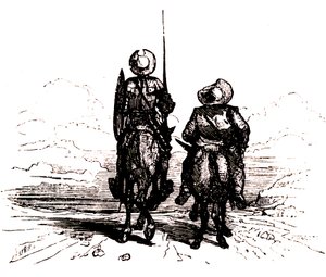 Don Quijote på sin häst, bredvid Sancho på sin åsna av Charles Albert d