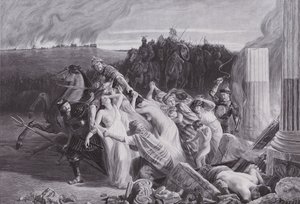 Galler bortförda av hunnerna (litho) av Charles Alexandre Coessin de la Fosse