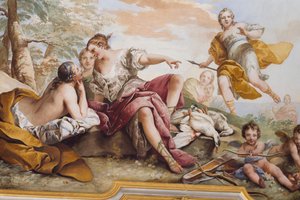 Resten av Diana bland nymferna, av Charles-Andre van Loo (1705-1765), fresk, välvt tak i sovrummet, Queen