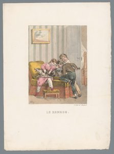 Tre barn ger en hund en spruta Le remède (titel på objekt) Barnlek och bus (serietitel) Les jeux de l
