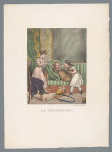 Flickan knäpper en liten pojke på kinden La chicnaude (titel på objekt) Child