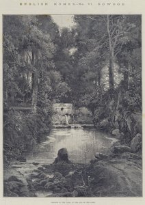English Homes, Bowood, Cascade in the Park, vid slutet av sjön av Charles Auguste Loye